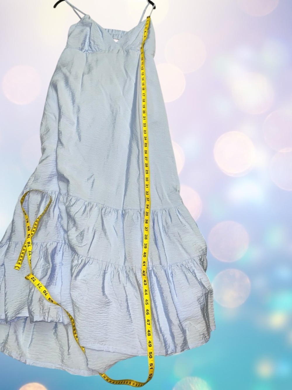 A new day Open Back Baby Blue Flowy Midi Dress with Adjustable Straps, Sz Large - Picture 10 of 11